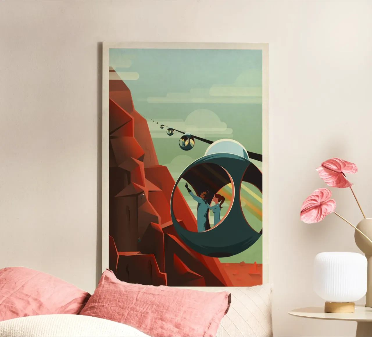 Vintage Mars Reisposter Ruimtekunst Retro Futurisme canvas met Baklijst van homdeco