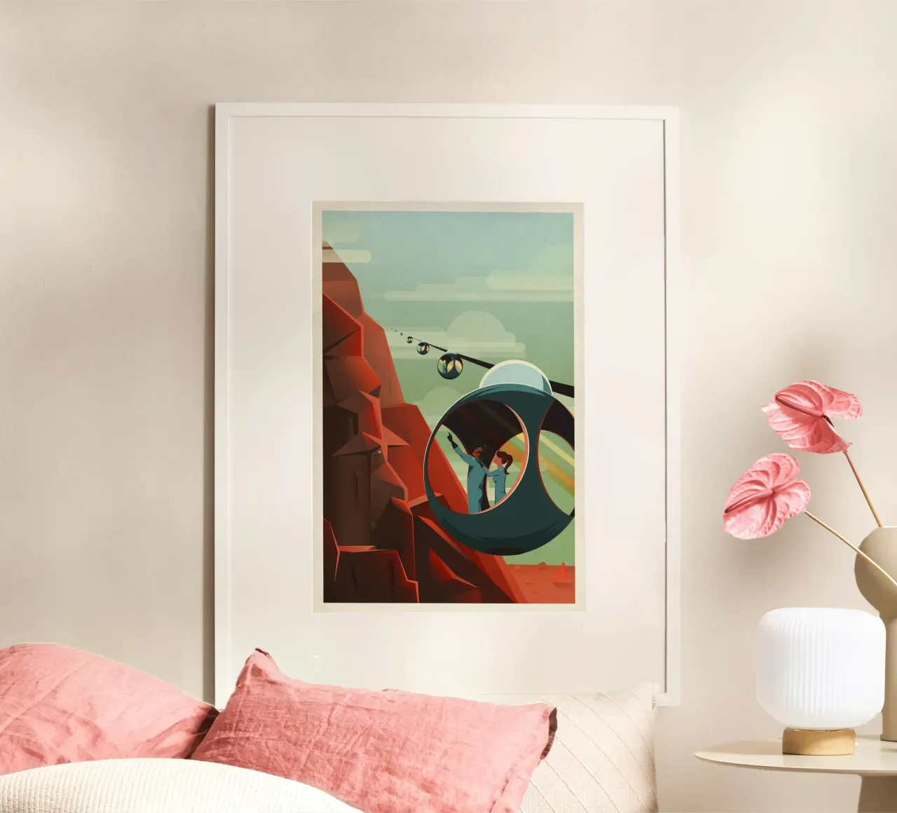 Poster d'epoca per il viaggio su Marte Arte spaziale Retro Futurismo poster con telaio in legno da homdeco