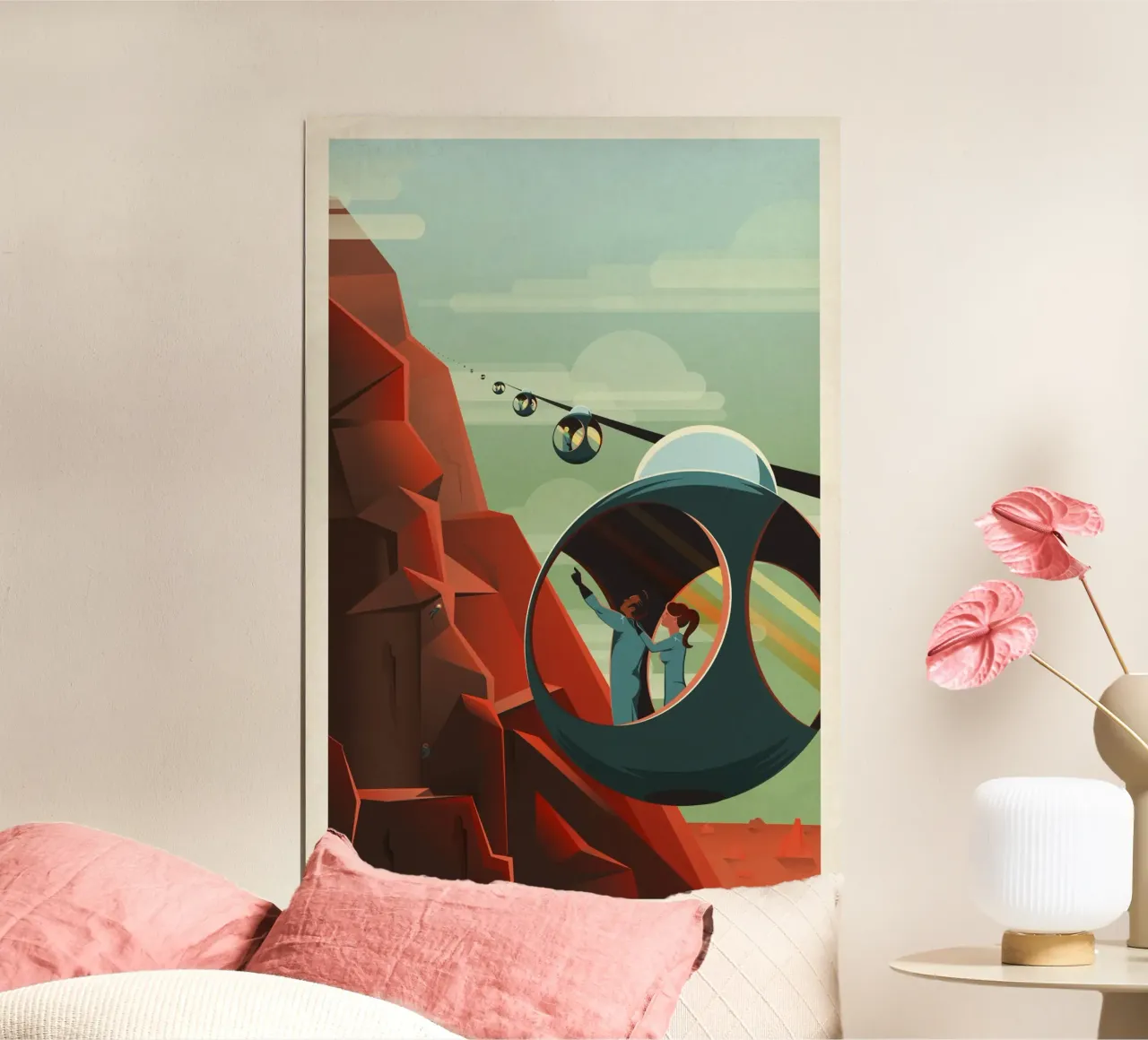 Poster d'epoca per il viaggio su Marte Arte spaziale Retro Futurismo poster con telaio in legno da homdeco