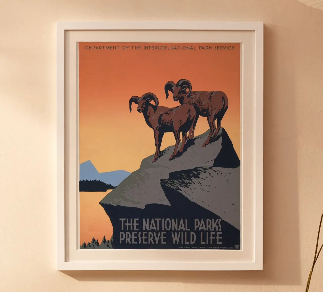 Poster WPA per i parchi nazionali Pecora Bighorn Stampa Art Deco poster da homdeco