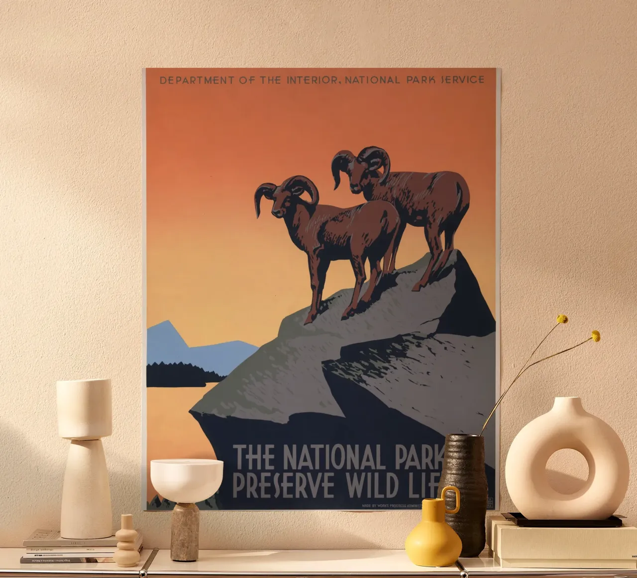 Poster WPA per i parchi nazionali Pecora Bighorn Stampa Art Deco poster da homdeco