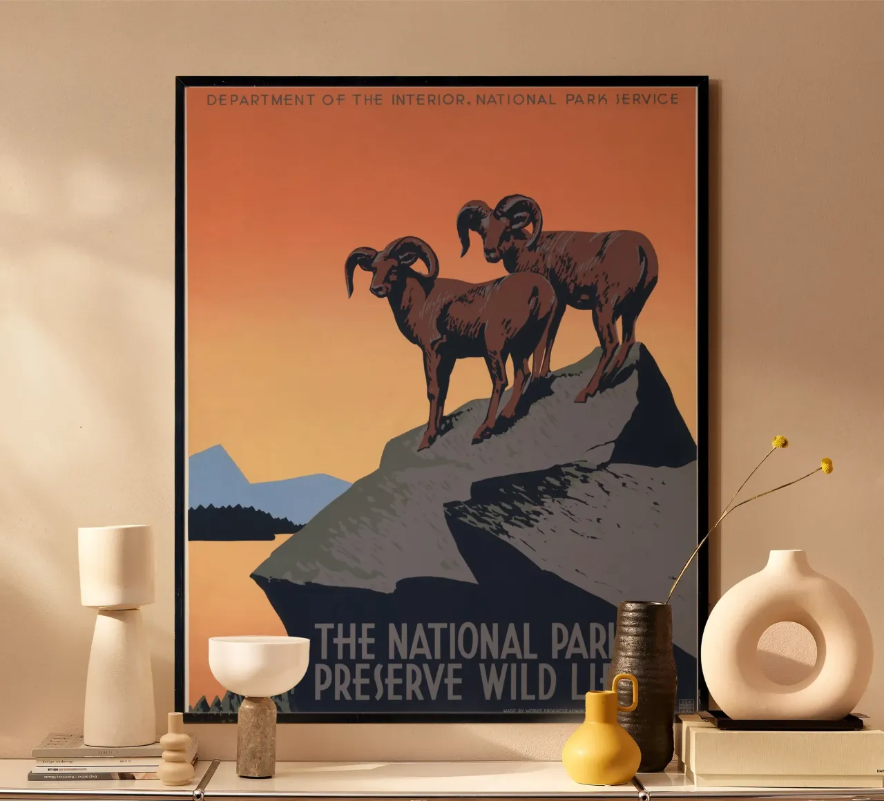 Poster WPA per i parchi nazionali Pecora Bighorn Stampa Art Deco poster da homdeco