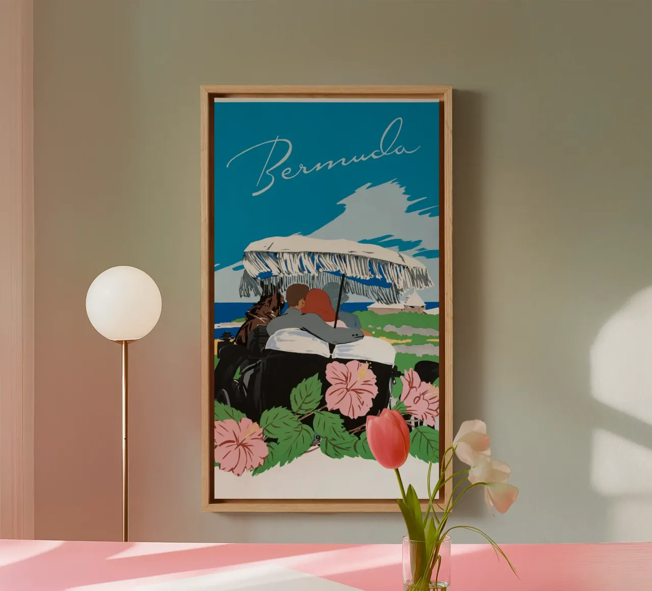 Vintage Bermuda Paardenkoets Reisposter canvas met Baklijst van homdeco