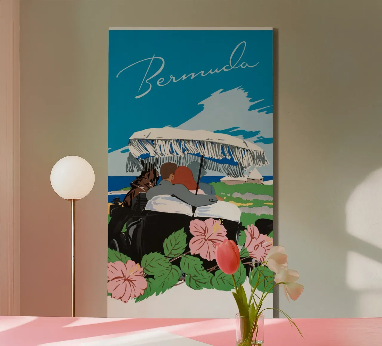Vintage Bermuda Paardenkoets Reisposter canvas met Baklijst van homdeco