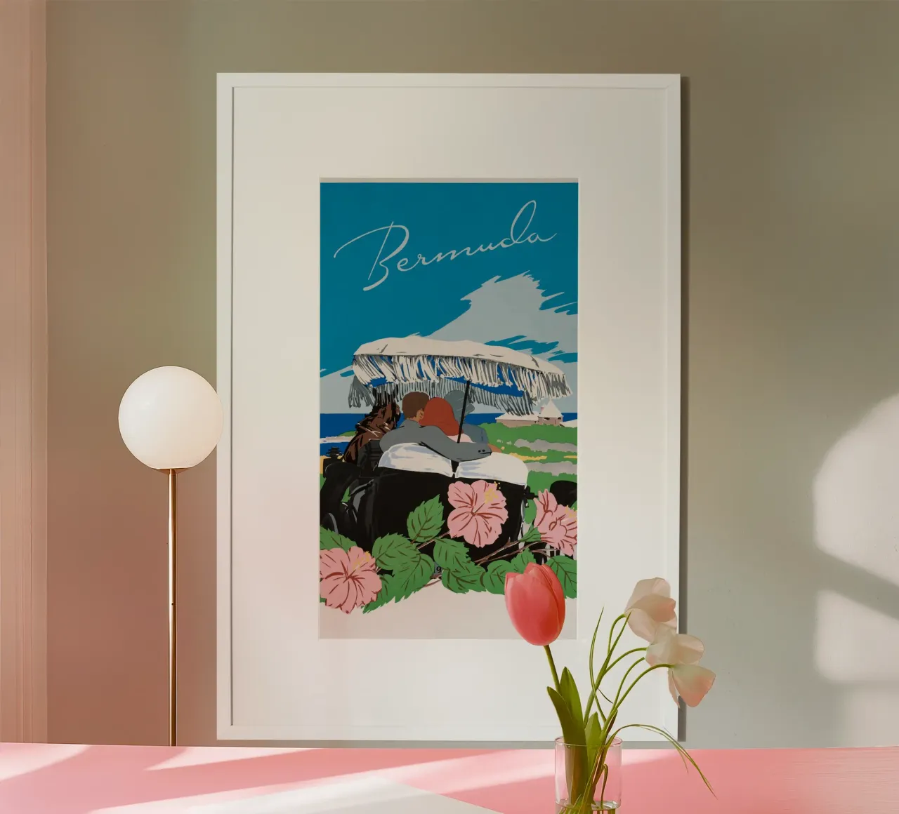 Poster di viaggio d'epoca con carrozza a cavallo delle Bermuda poster con telaio in legno da homdeco