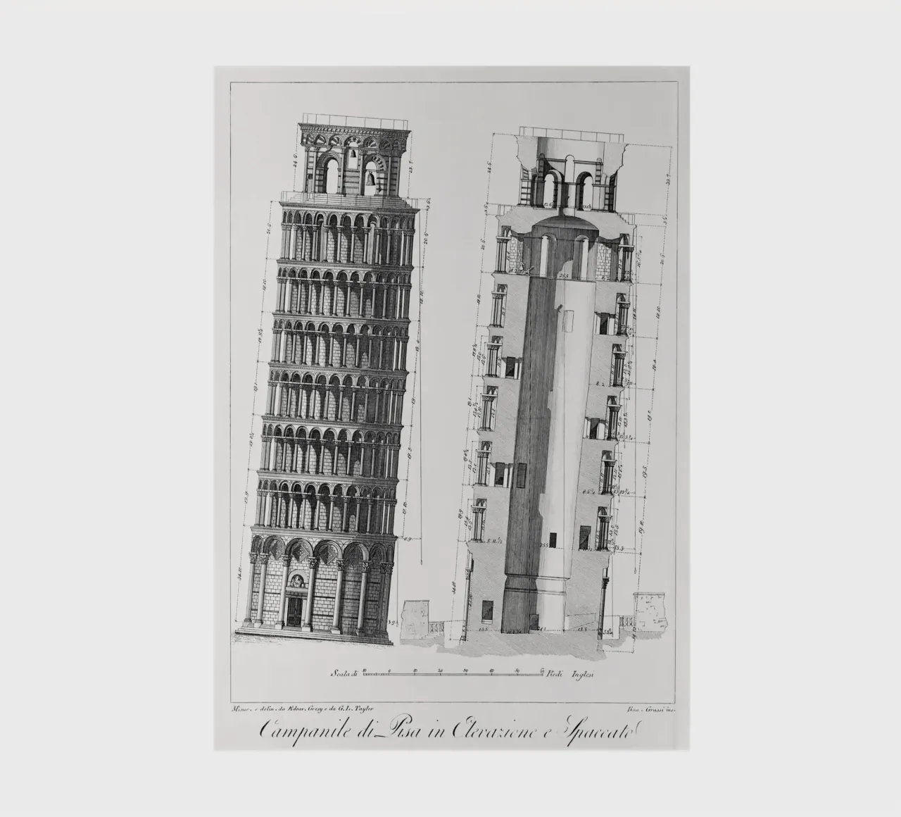 Leaning Tower of Pisa Architectural Blueprint Art Print notebook by homdeco