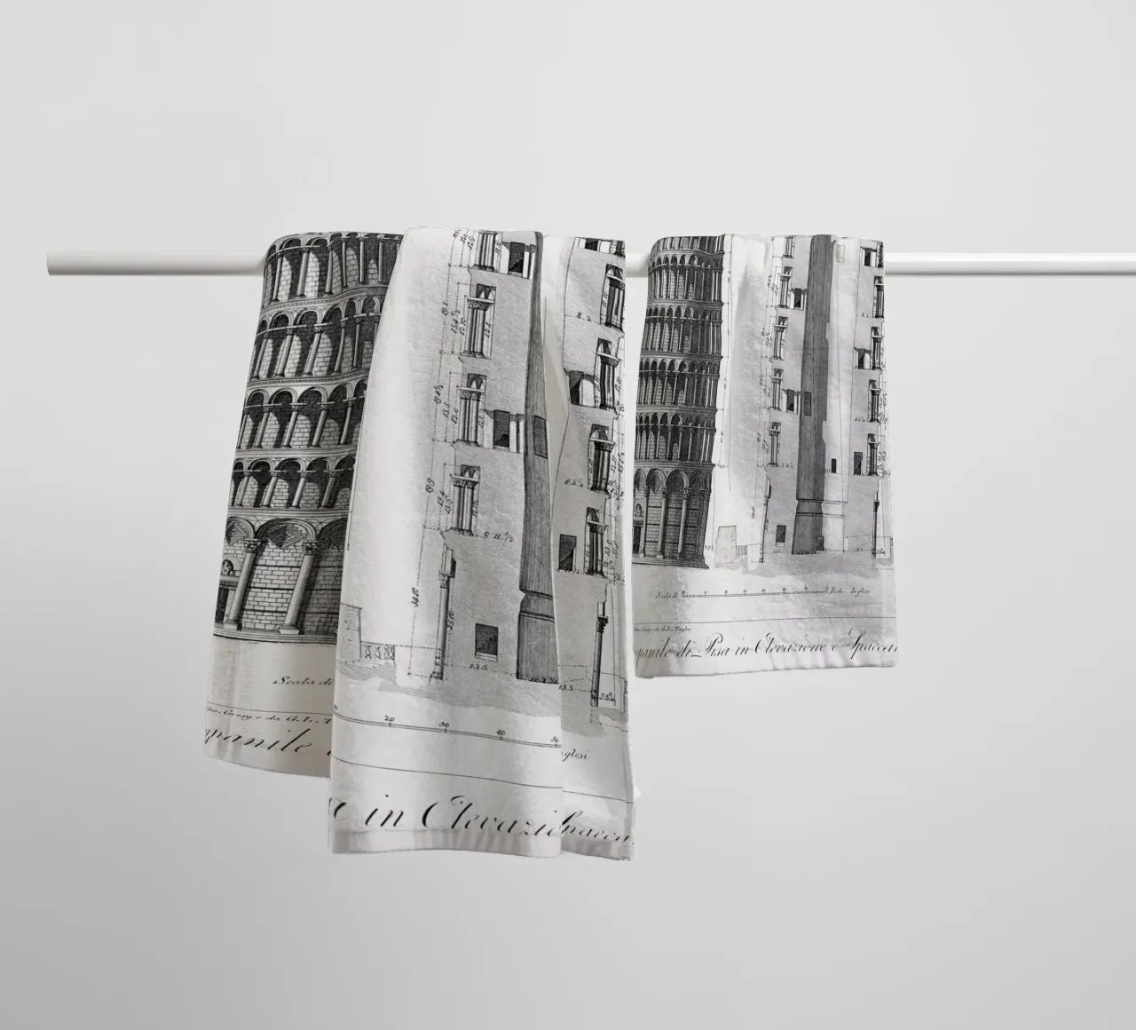 Leaning Tower of Pisa Architectural Blueprint Art Print towel by homdeco