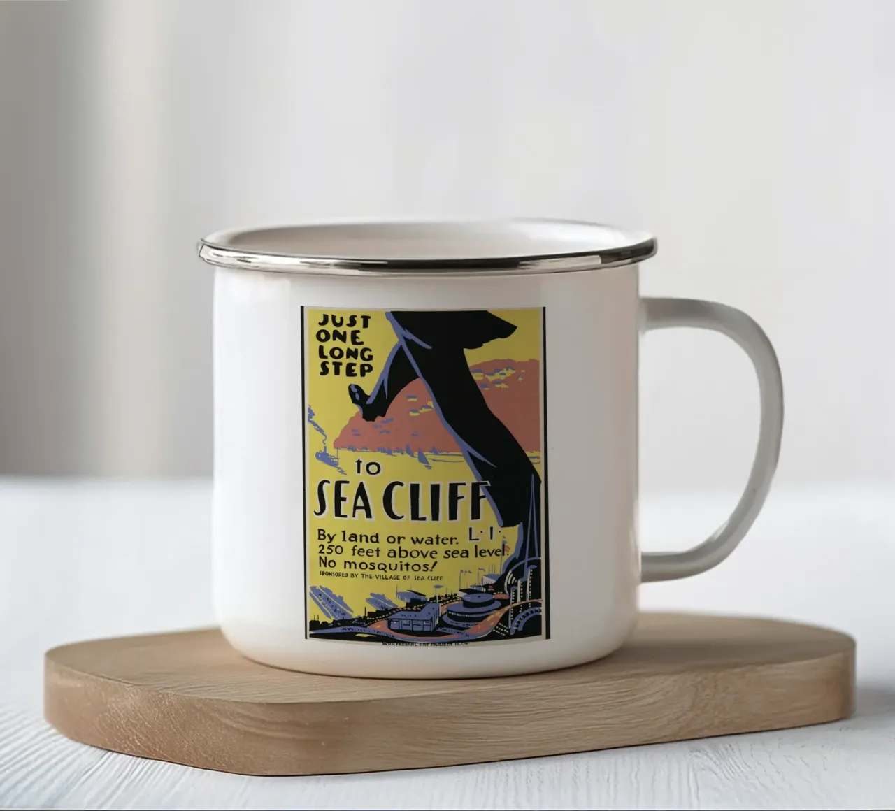 WPA Sea Cliff Long Island Reisposter Kunstdruk emaille mok van homdeco