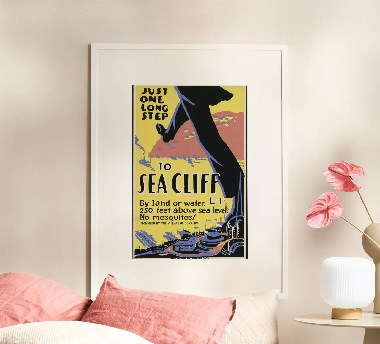 Poster di viaggio WPA Sea Cliff Long Island Stampa d'arte poster con telaio in plastica da homdeco