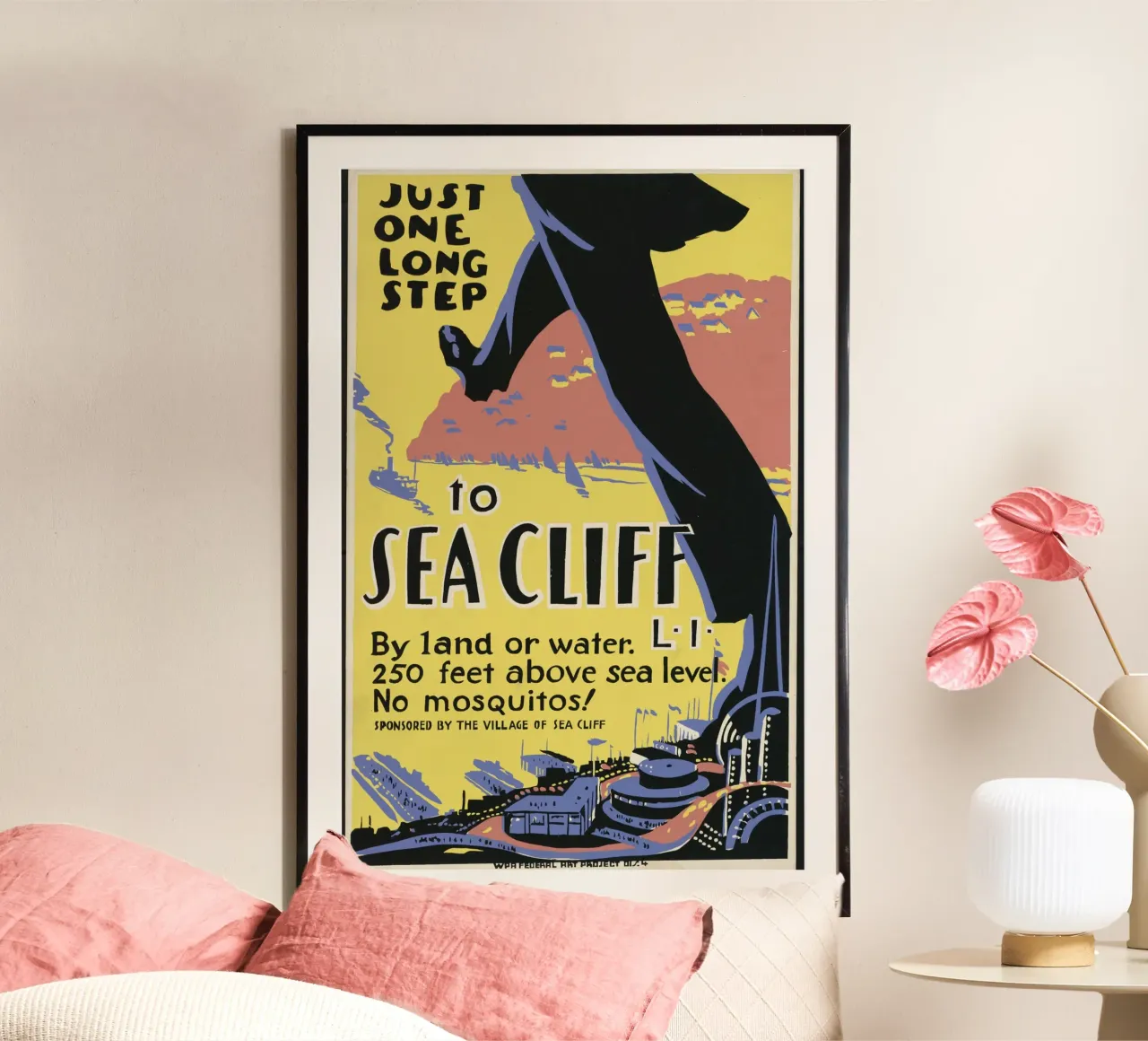 Poster di viaggio WPA Sea Cliff Long Island Stampa d'arte poster con telaio in plastica da homdeco
