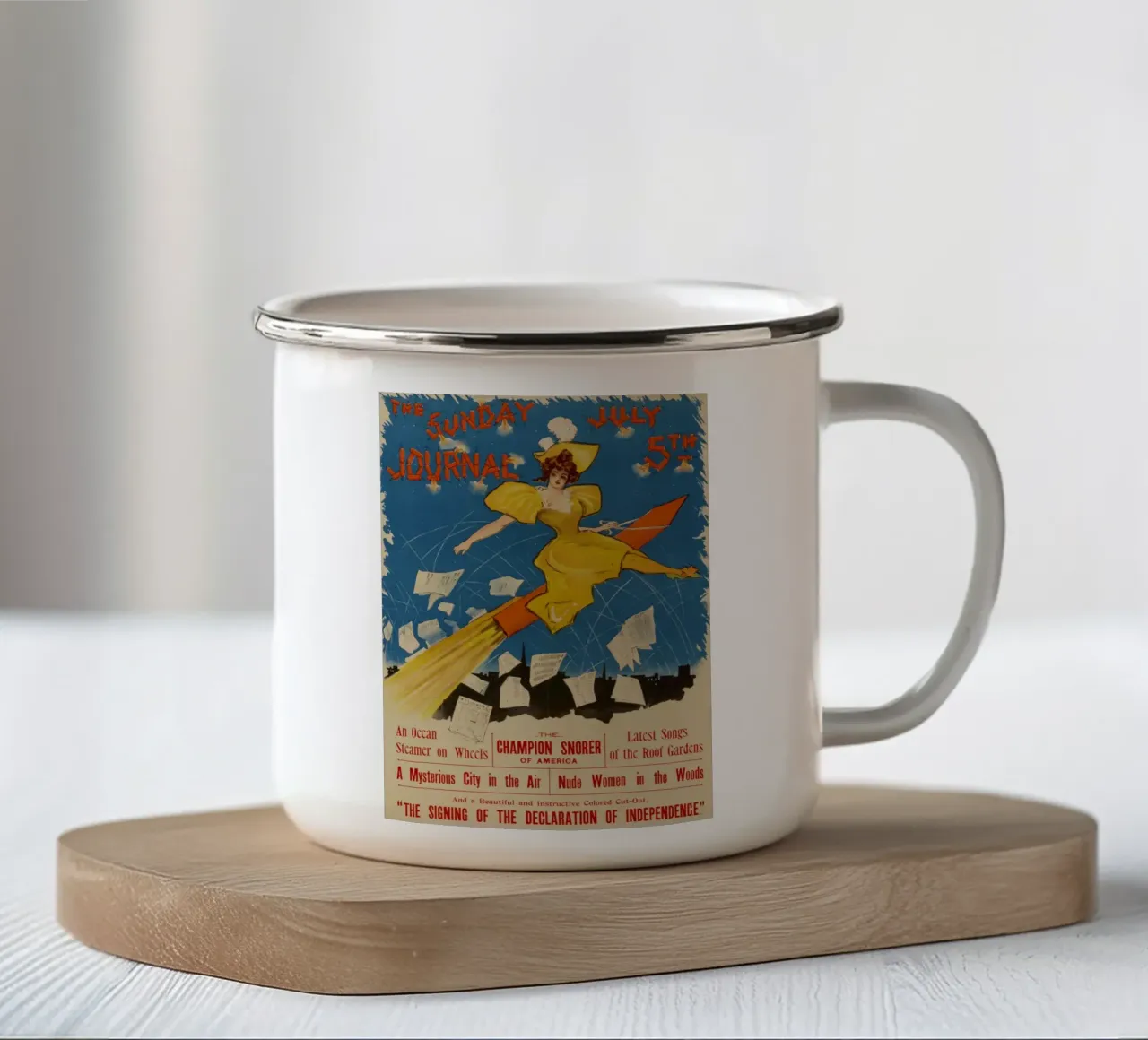 Vintage Sunday Journal Poster Art Nouveau Rocket Print tazza in smalto da homdeco