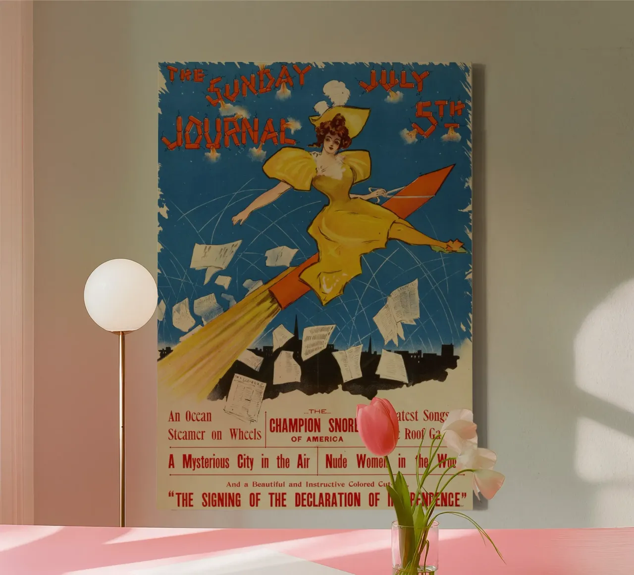 Vintage Sunday Journal Poster Art Nouveau Rocket Print tela con Cornice a cassetta da homdeco
