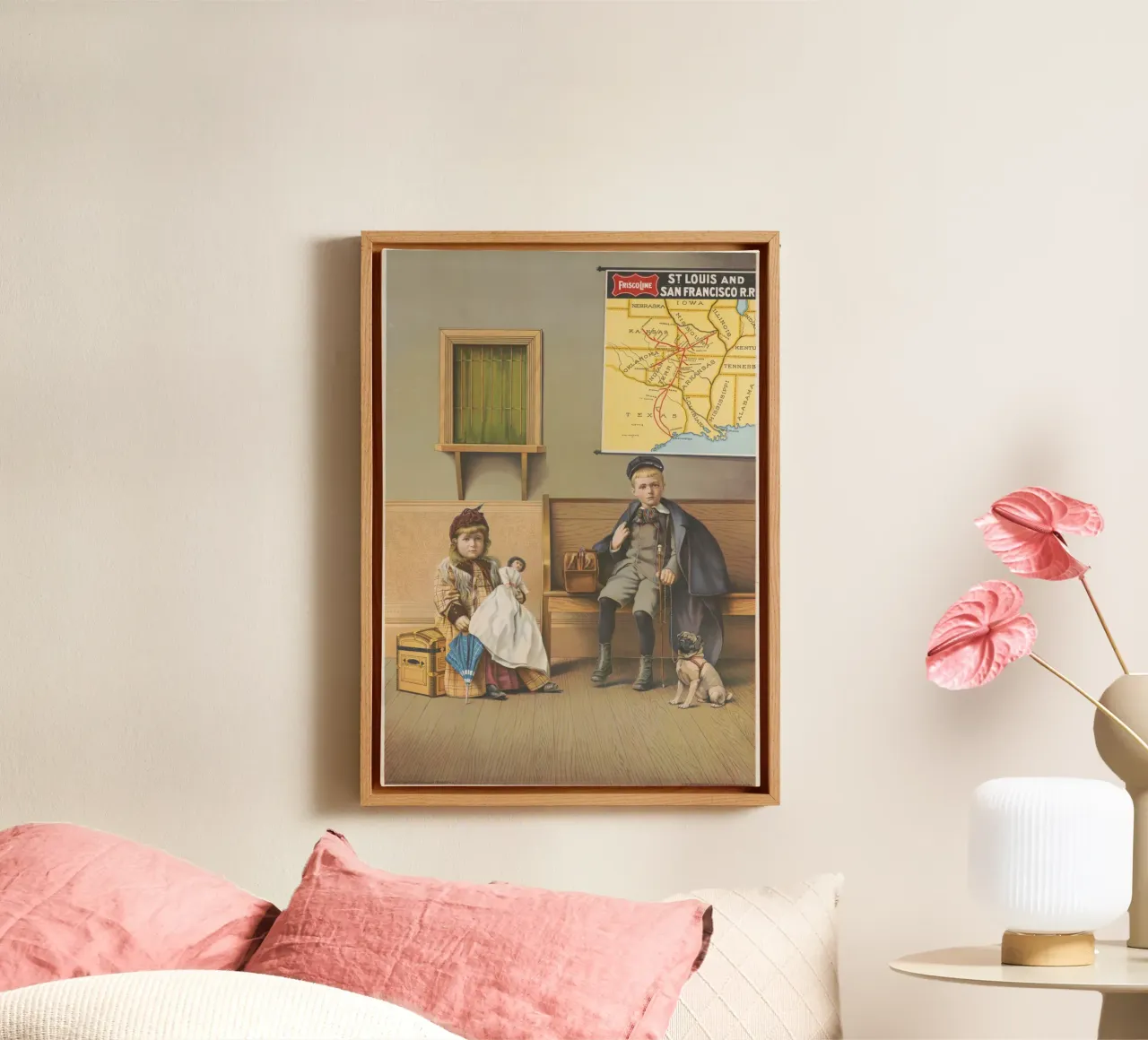 Vintage Frisco Line Poster Kinderen in Station Art Print canvas met Baklijst van homdeco