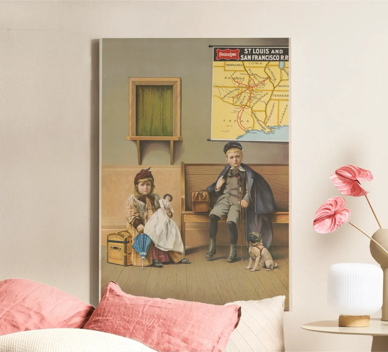 Vintage Frisco Line Poster Kinderen in Station Art Print canvas met Baklijst van homdeco