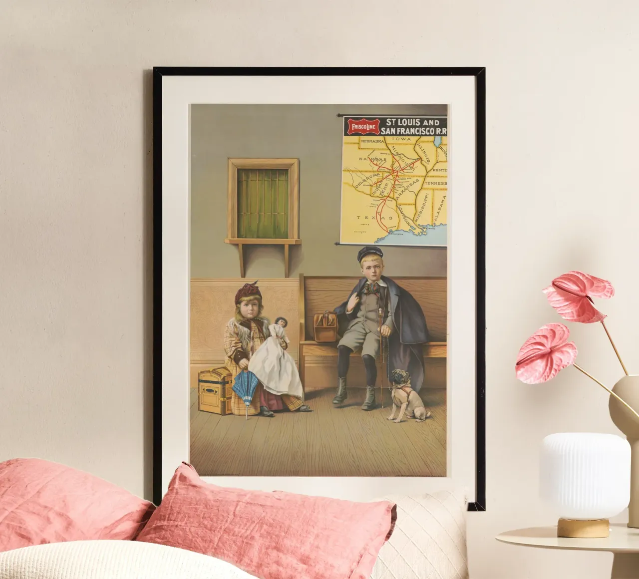 Poster d'epoca della linea Frisco Bambini in stazione Stampa d'arte poster con telaio in alluminio da homdeco