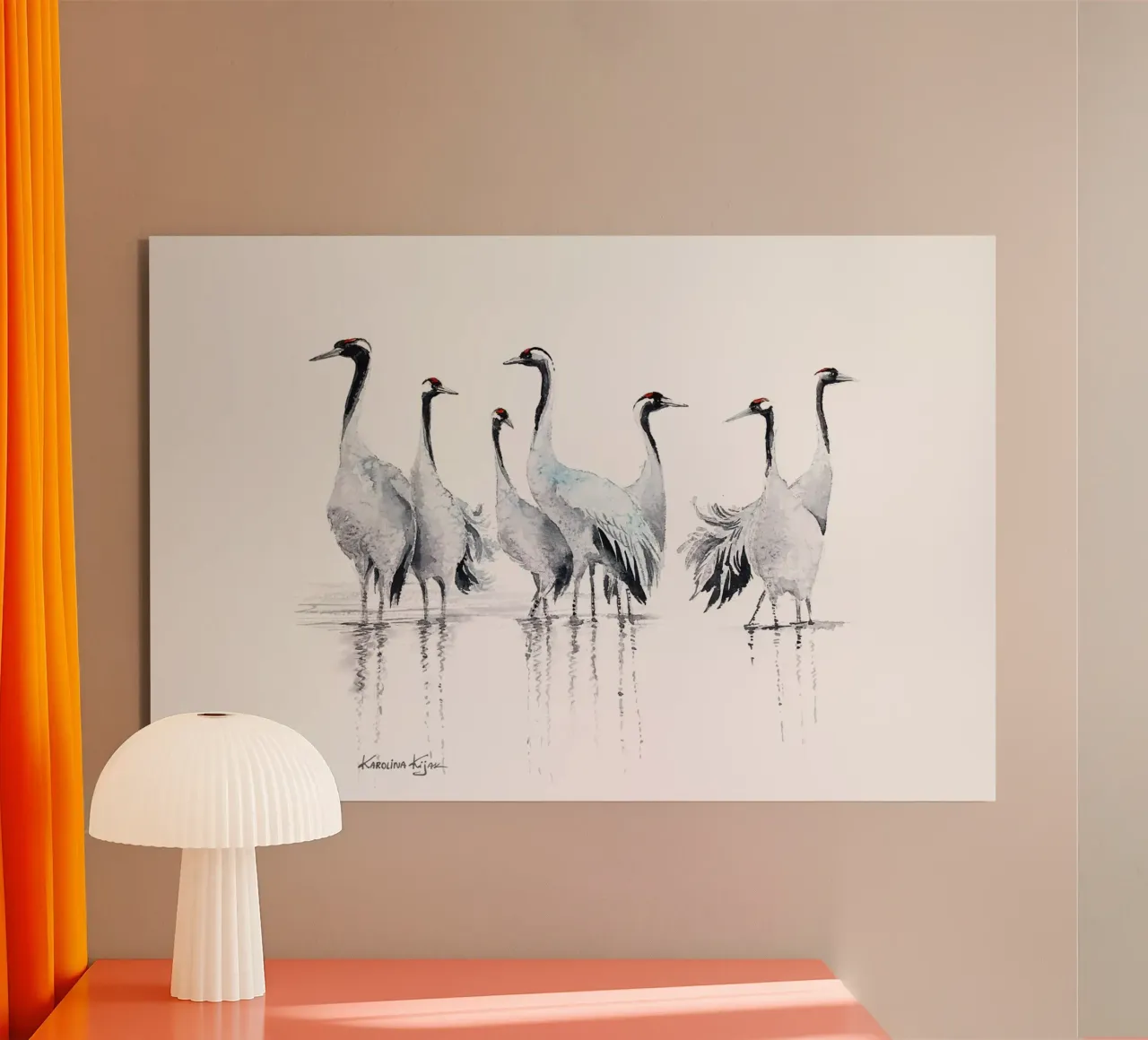 Common cranes composition forex plate by Karolina Kijak
