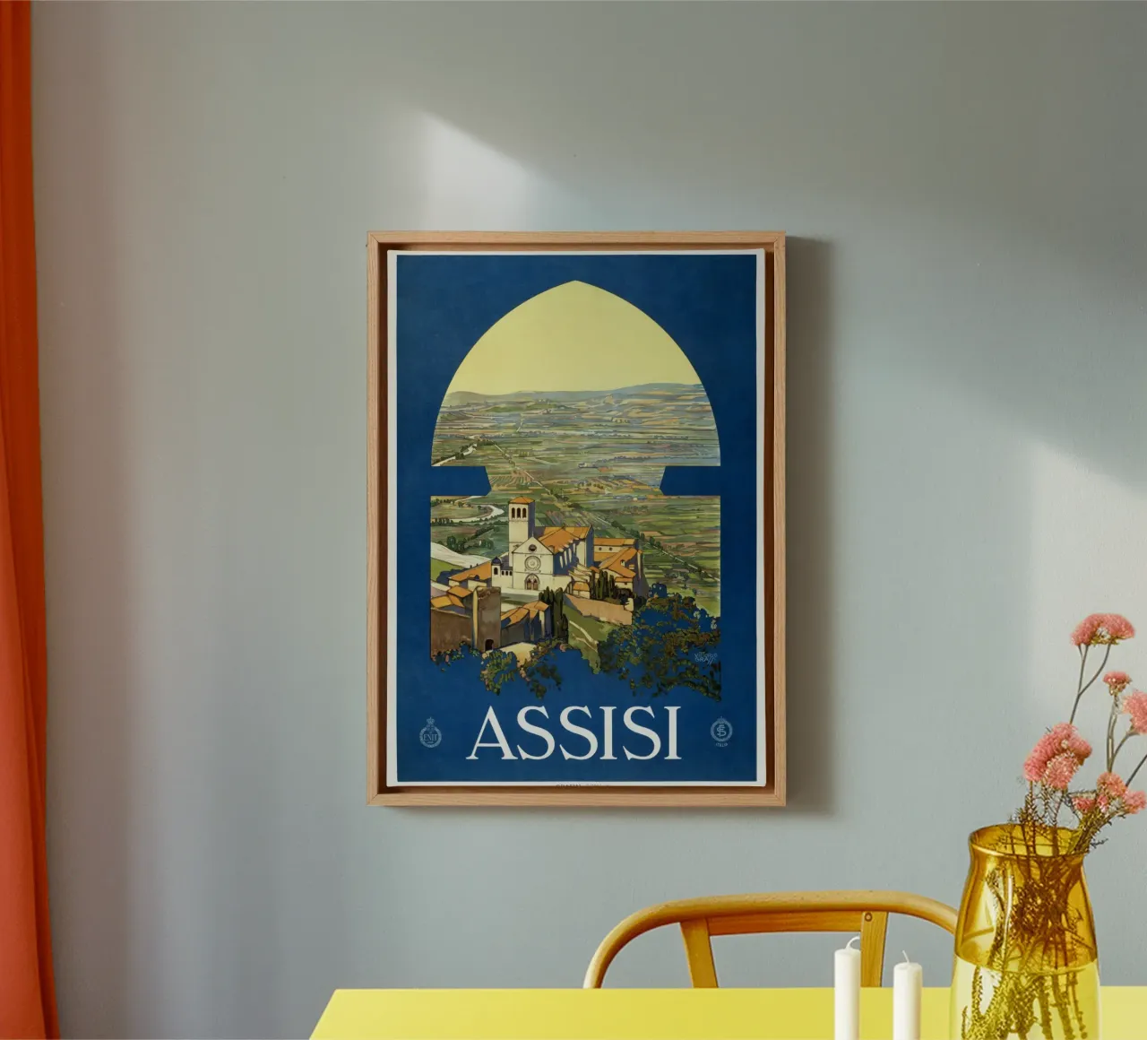 Vintage Assisi Reisposter Italiaanse Kunstdruk canvas met Baklijst van homdeco