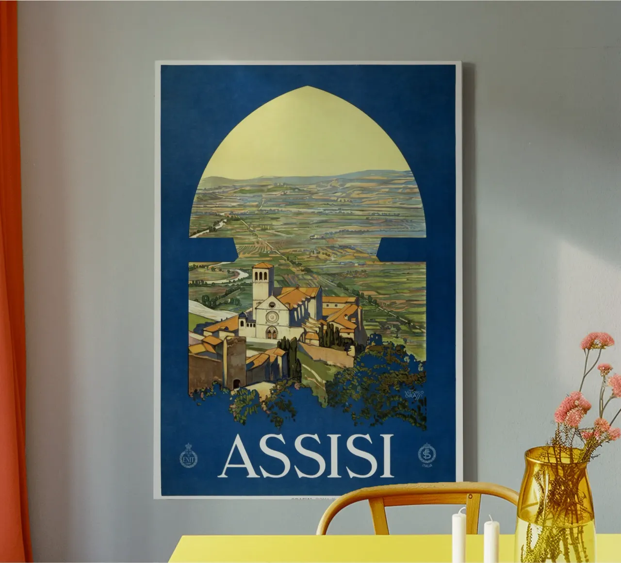 Vintage Assisi Reisposter Italiaanse Kunstdruk canvas met Baklijst van homdeco