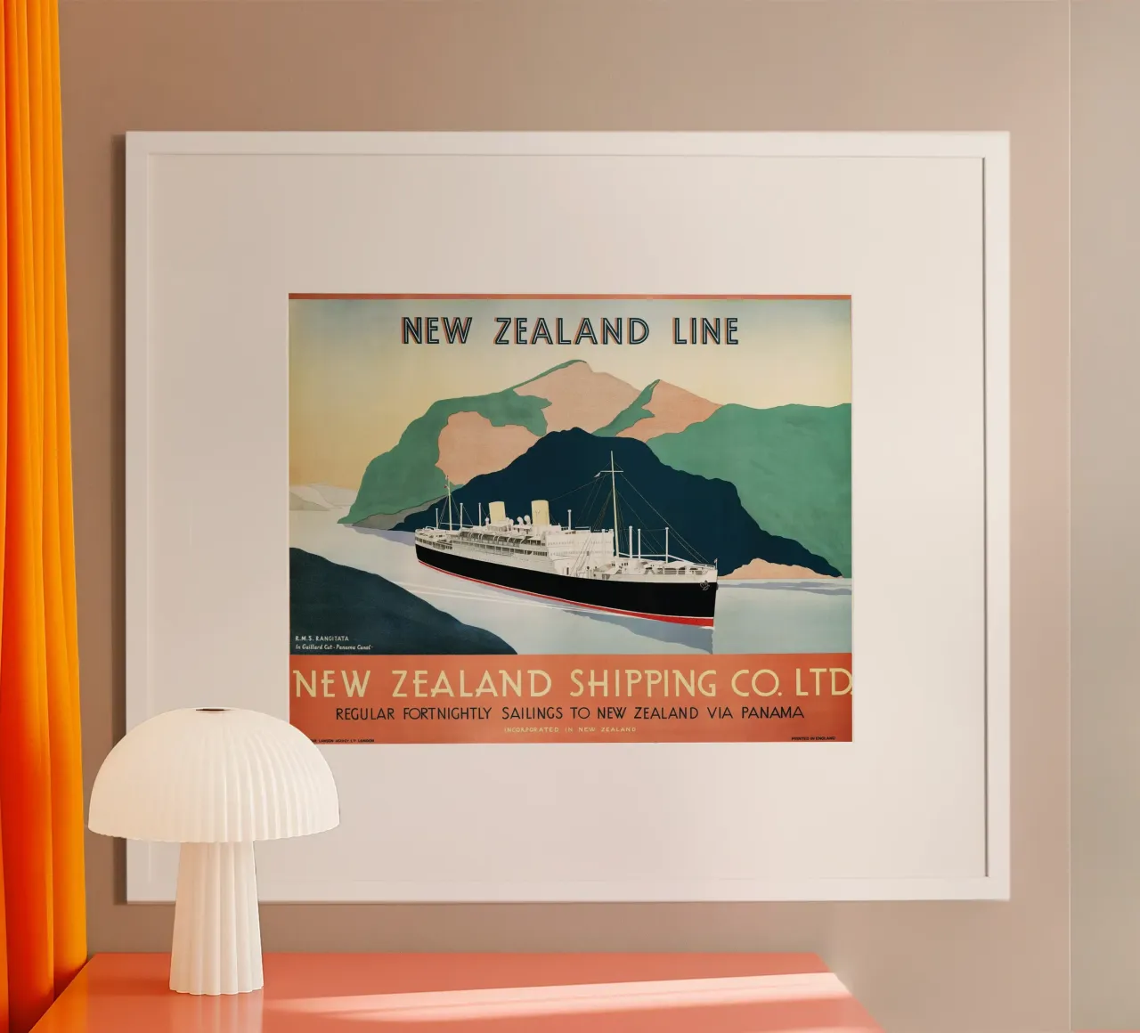 Poster di viaggio d'epoca della New Zealand Line Ocean Liner poster con telaio in alluminio da homdeco