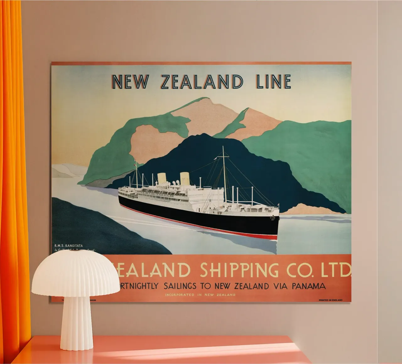 Poster di viaggio d'epoca della New Zealand Line Ocean Liner poster con telaio in alluminio da homdeco