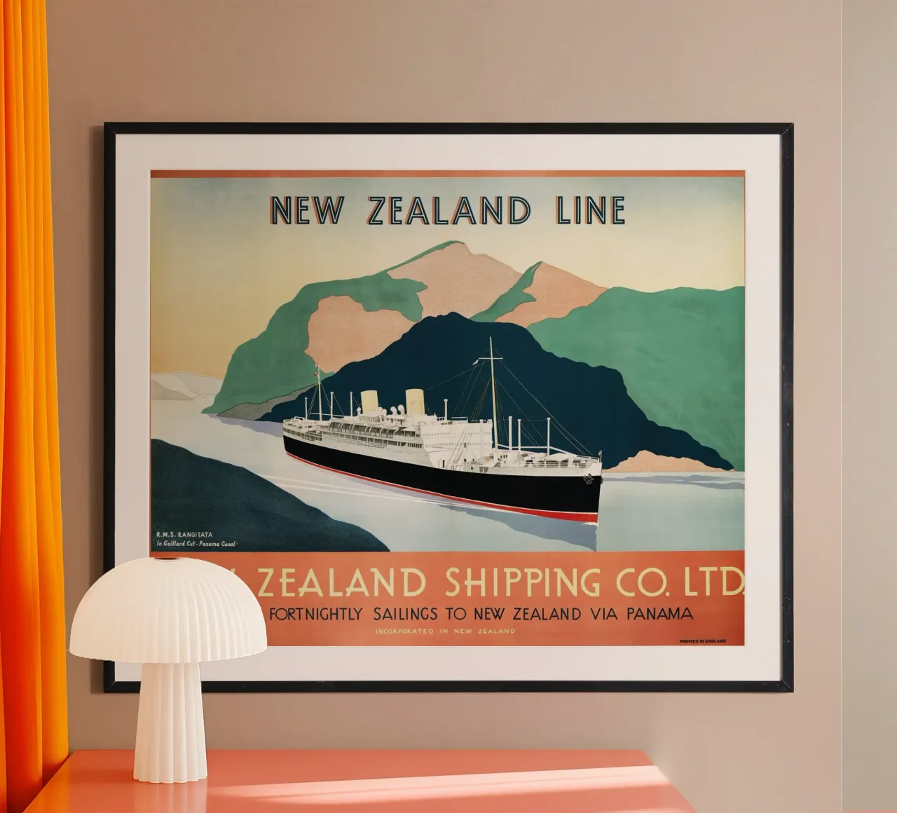Poster di viaggio d'epoca della New Zealand Line Ocean Liner poster con telaio in alluminio da homdeco