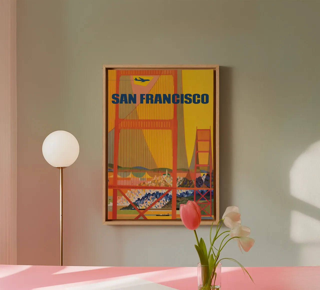 Poster d'epoca sul ponte Golden Gate di San Francisco tela con Cornice a cassetta da homdeco