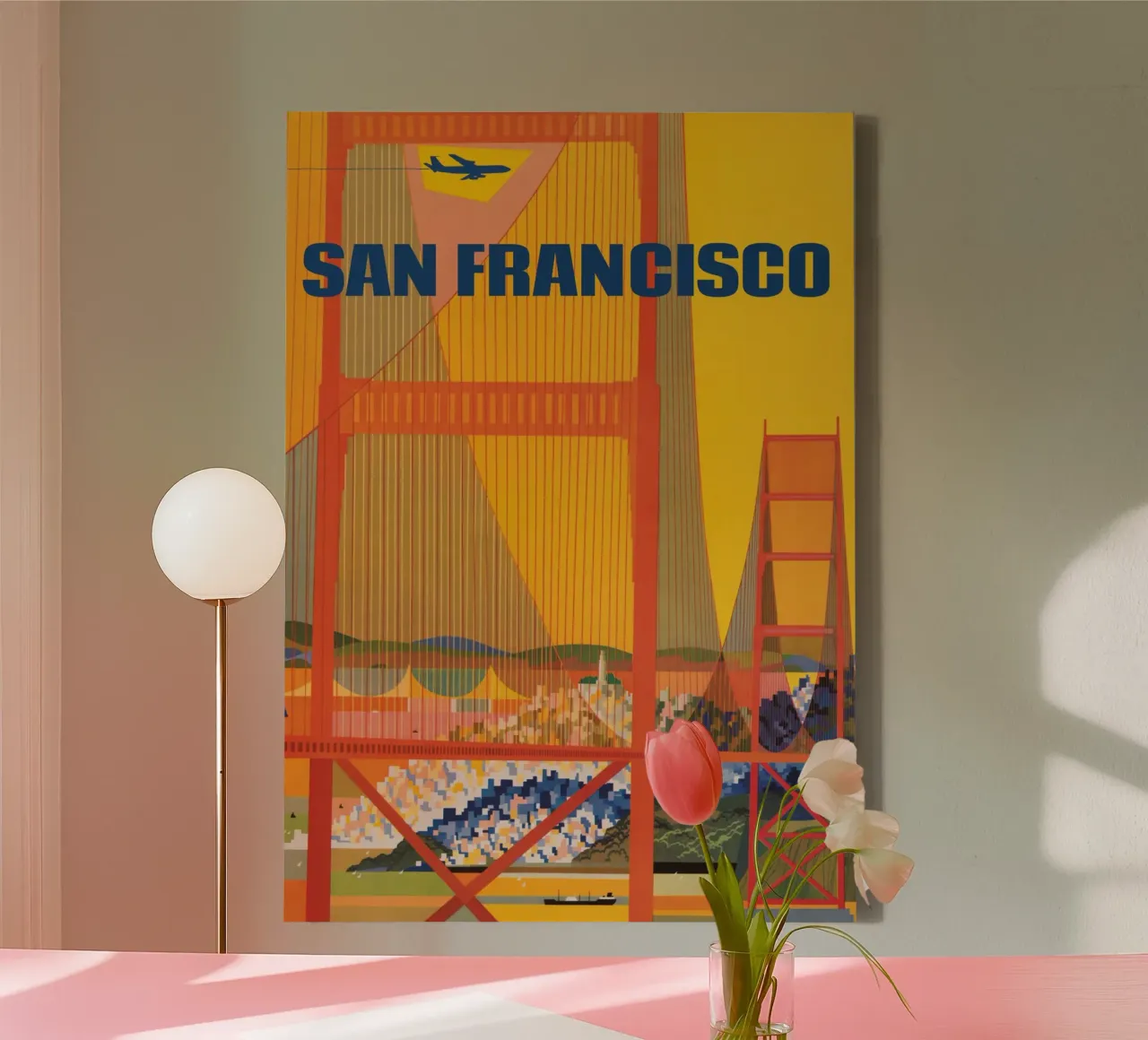 Poster d'epoca sul ponte Golden Gate di San Francisco tela con Cornice a cassetta da homdeco