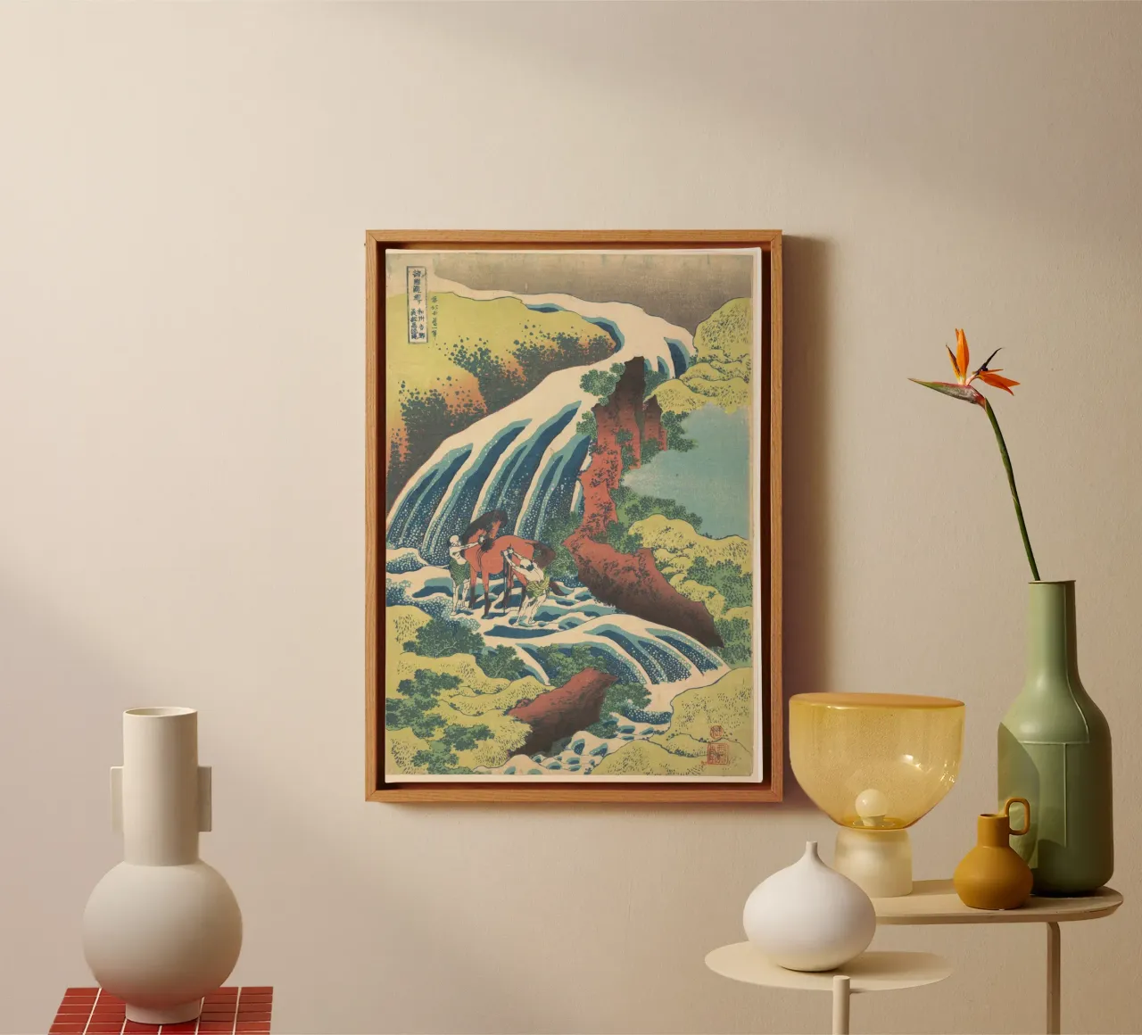 Hokusai Waterfall Woodblock Print Japanese Art Print canvas with Floater frame by homdeco
