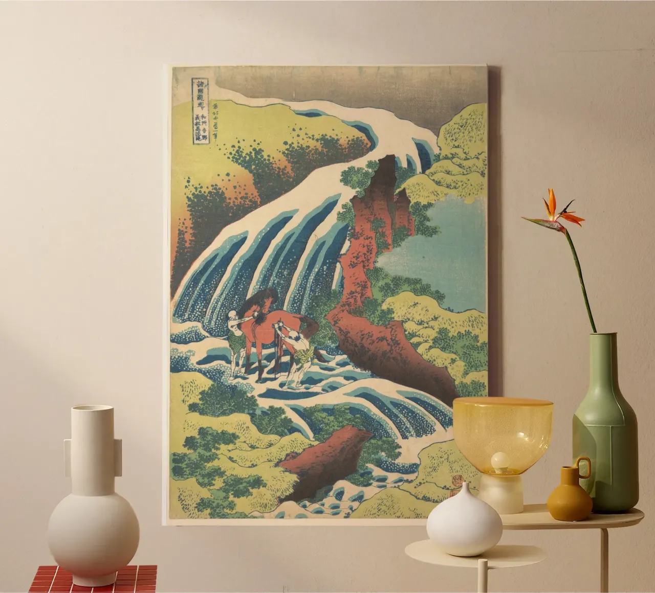 Hokusai Waterfall Woodblock Print Japanese Art Print canvas with Floater frame by homdeco