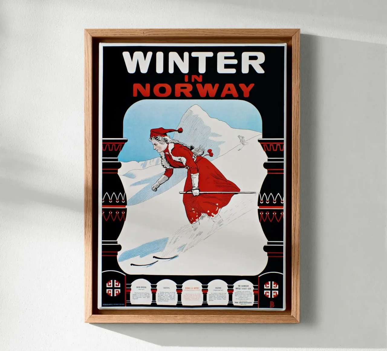 Poster sciistico d'epoca Inverno in Norvegia Art Nouveau tela con Cornice a cassetta da homdeco
