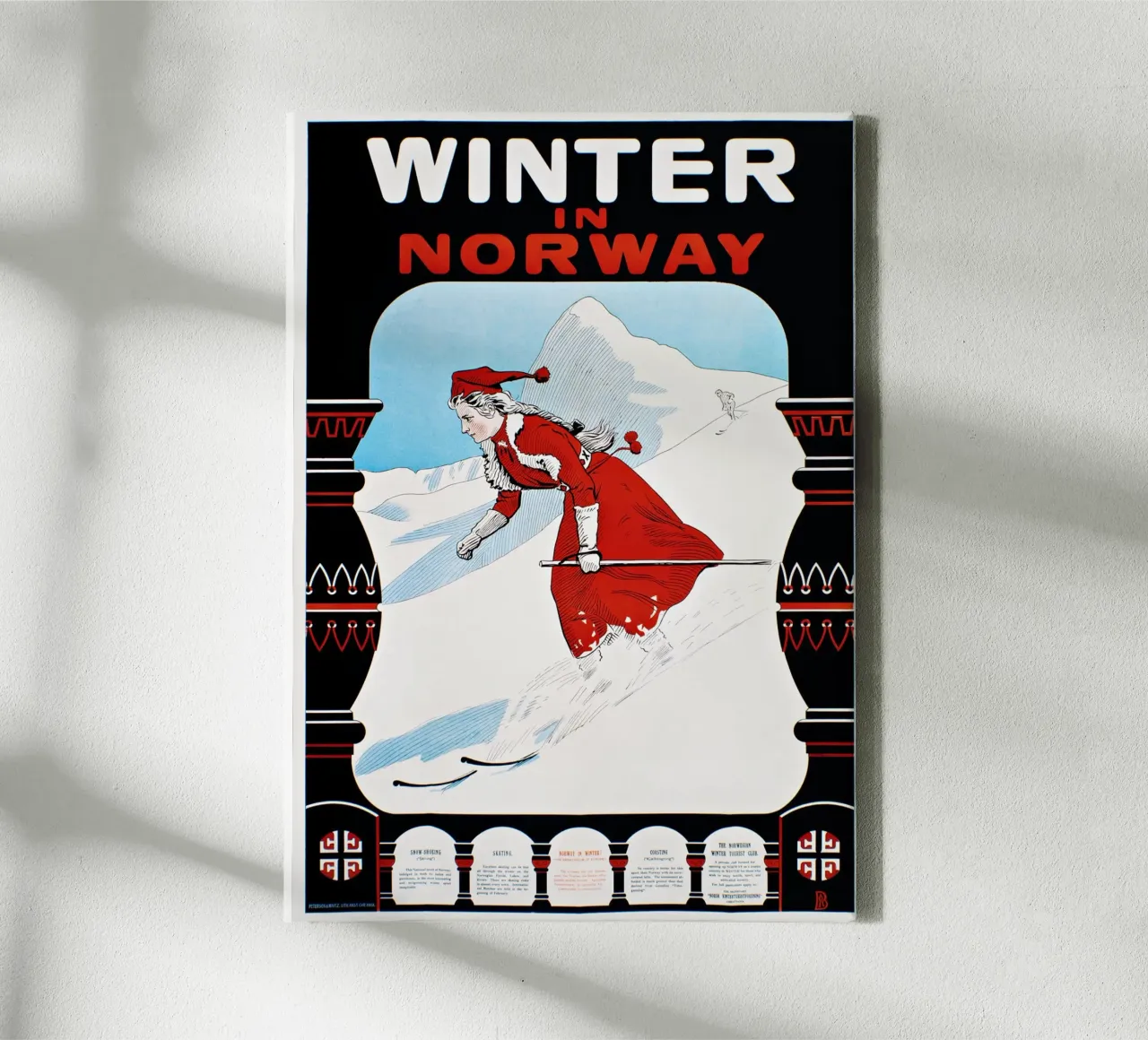 Poster sciistico d'epoca Inverno in Norvegia Art Nouveau tela con Cornice a cassetta da homdeco