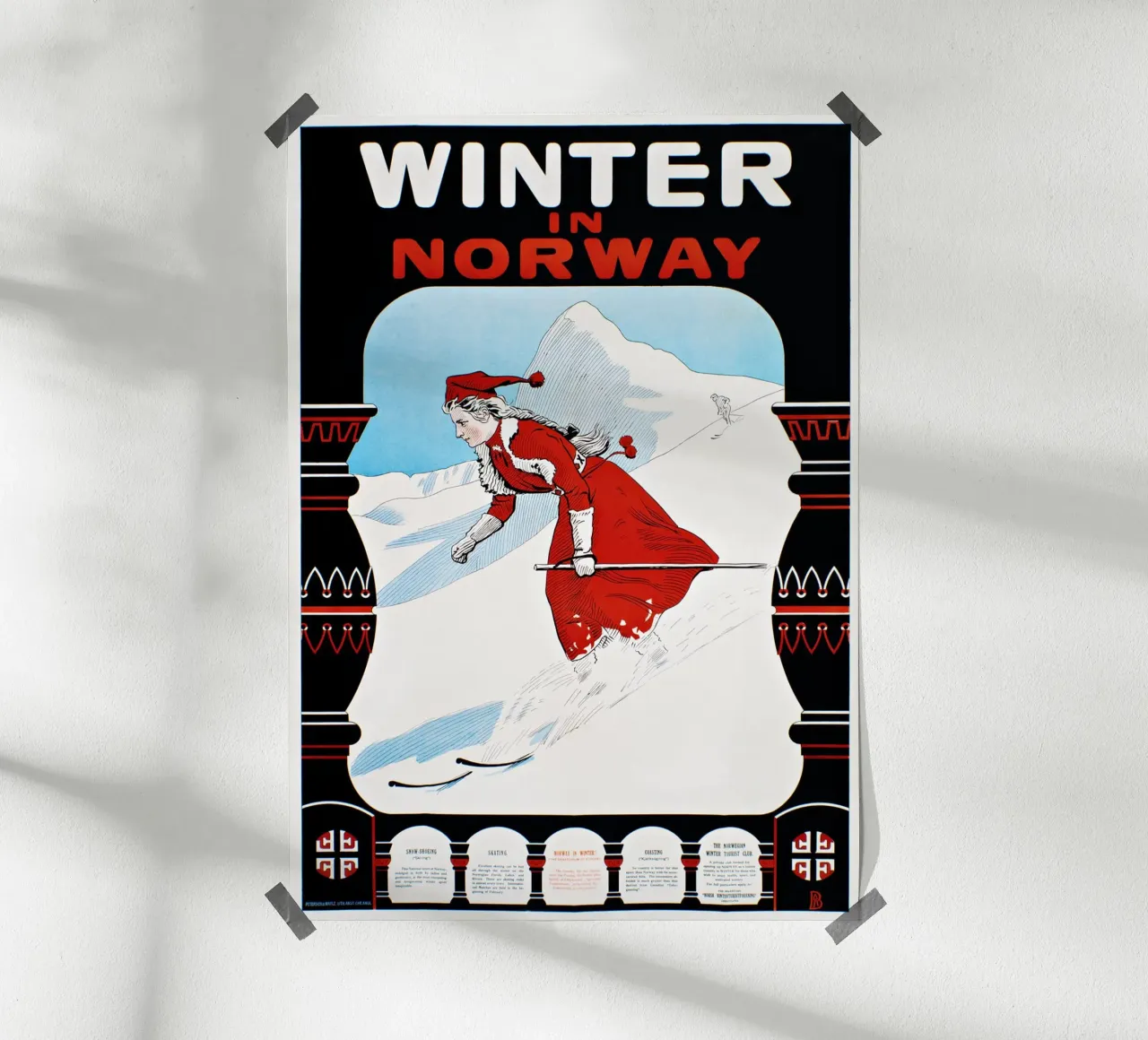 Poster sciistico d'epoca Inverno in Norvegia Art Nouveau poster da homdeco