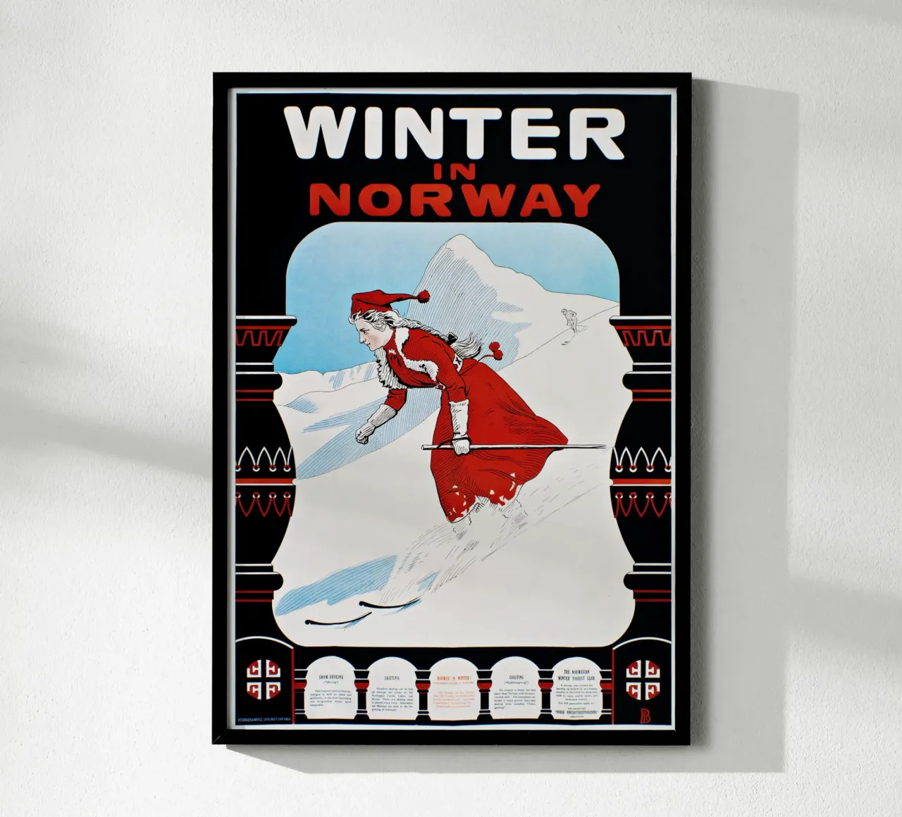 Poster sciistico d'epoca Inverno in Norvegia Art Nouveau poster da homdeco