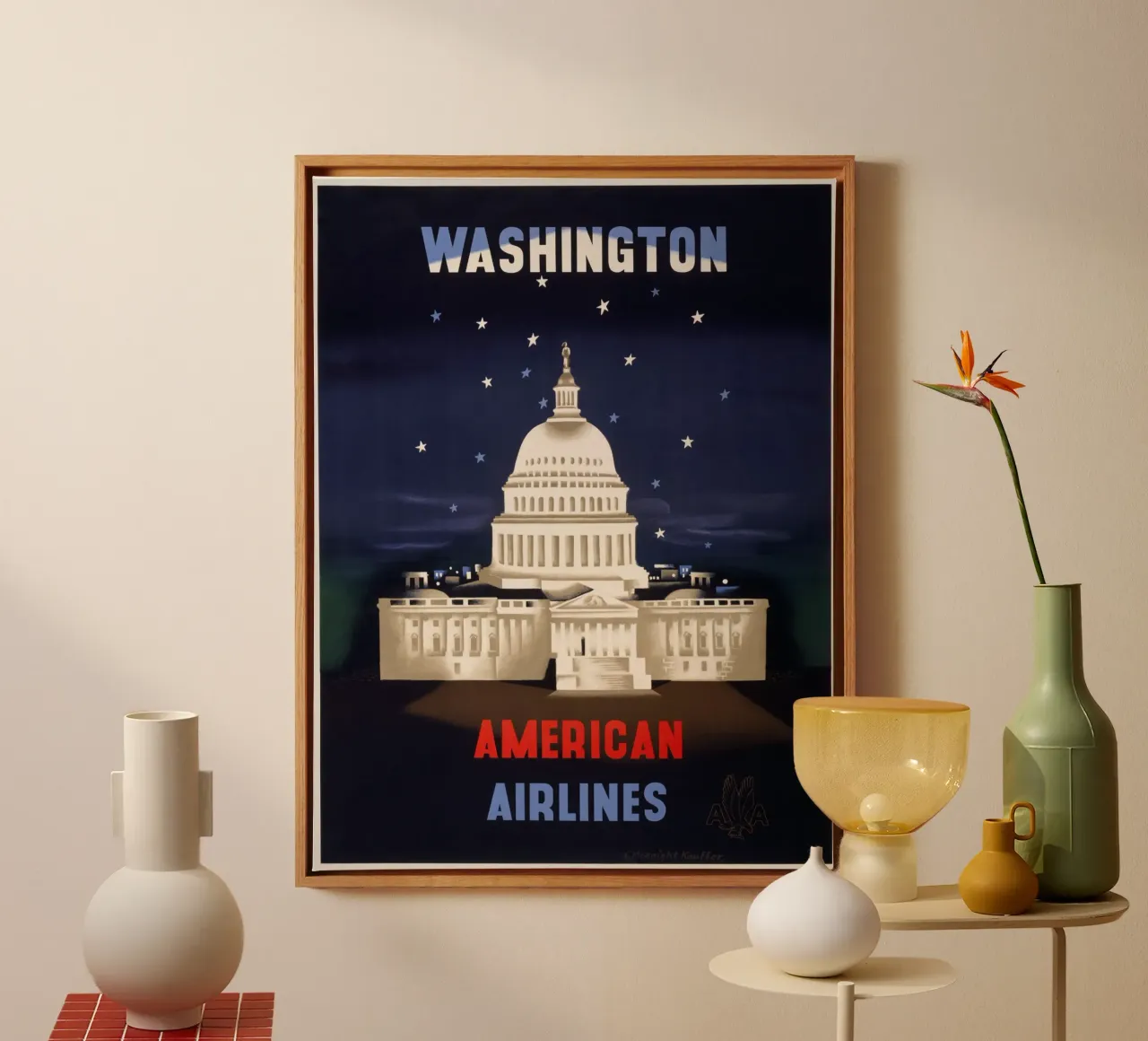 American Airlines Washington DC Poster E. McKnight Kauffer tela con Cornice a cassetta da homdeco