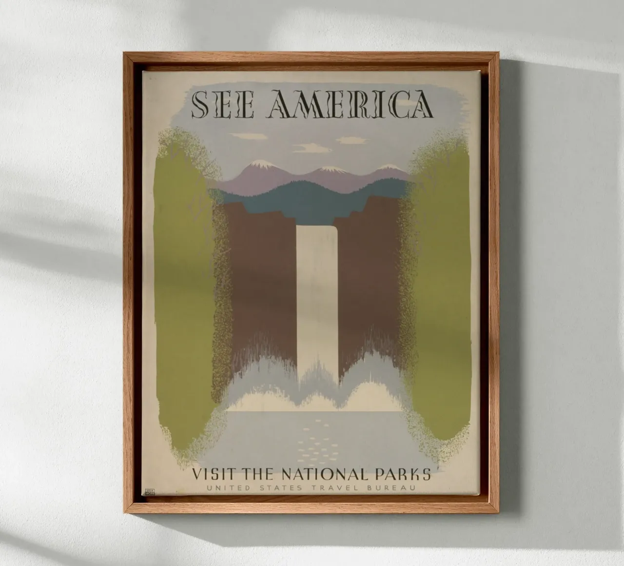 Vedere l'America Parchi Nazionali Poster cascata WPA tela con Cornice a cassetta da homdeco
