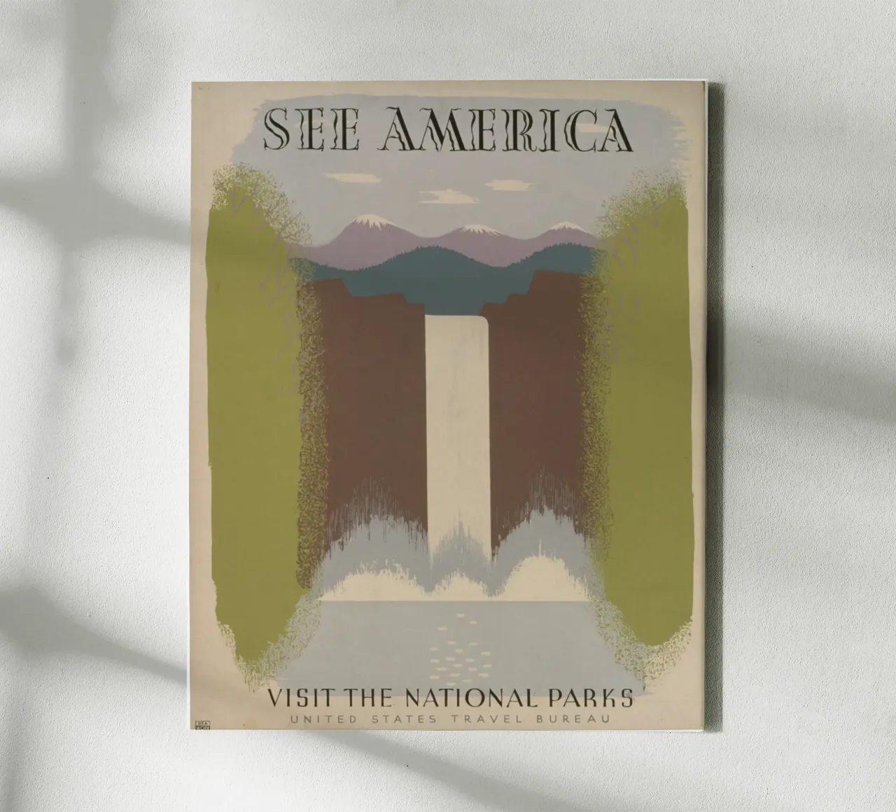 Vedere l'America Parchi Nazionali Poster cascata WPA tela con Cornice a cassetta da homdeco