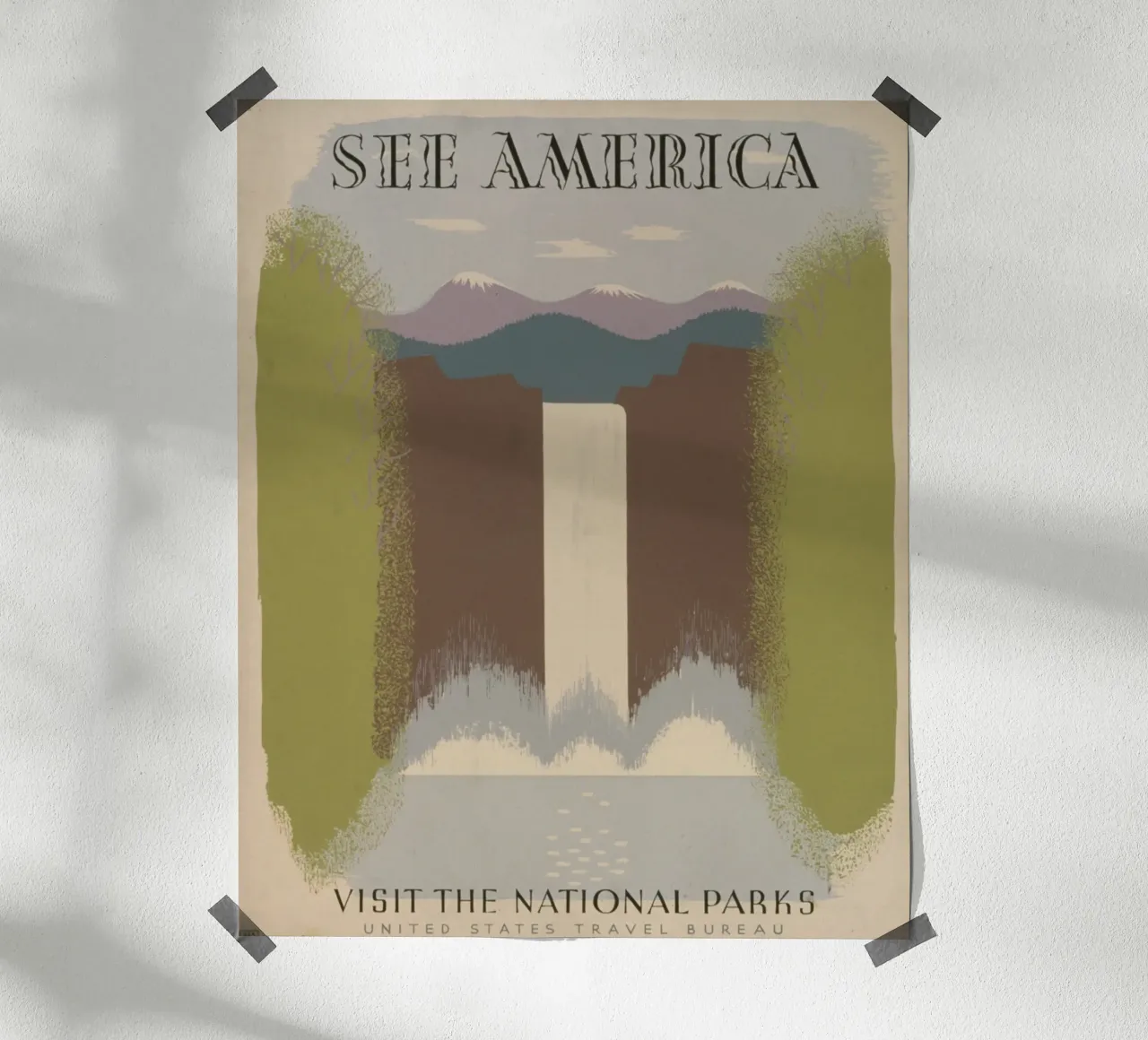 Vedere l'America Parchi Nazionali Poster cascata WPA poster con telaio in plastica da homdeco