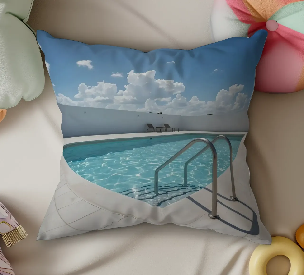 Piscina sul tetto con scala di accesso e cielo blu cuscino da DesignDoodle