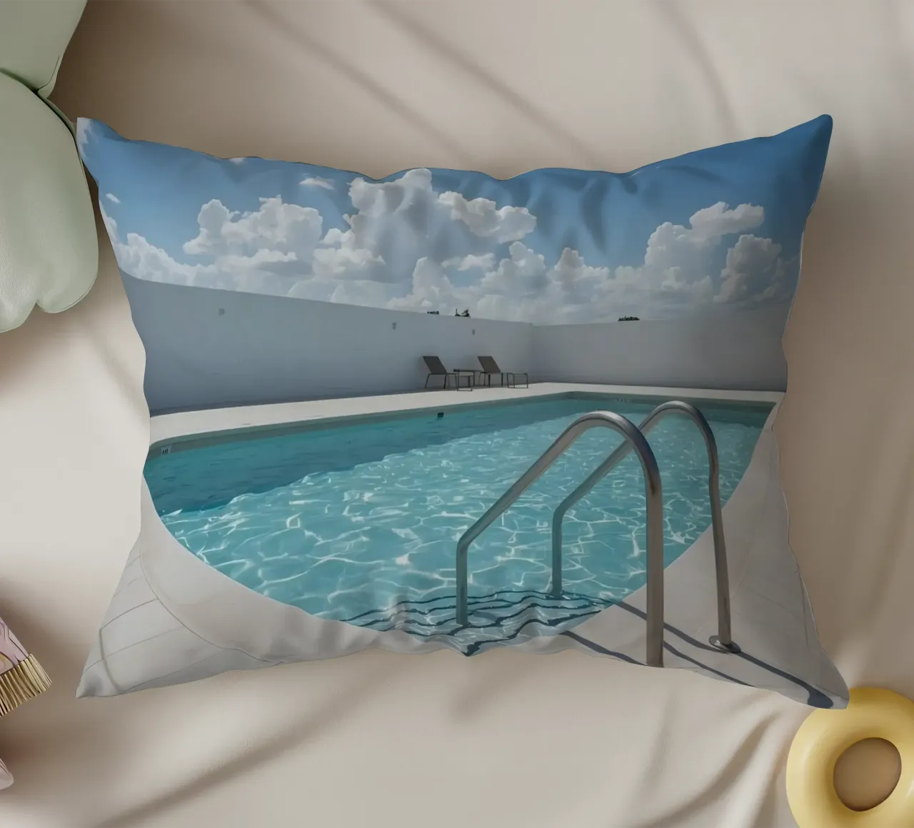 Piscina sul tetto con scala di accesso e cielo blu cuscino da DesignDoodle
