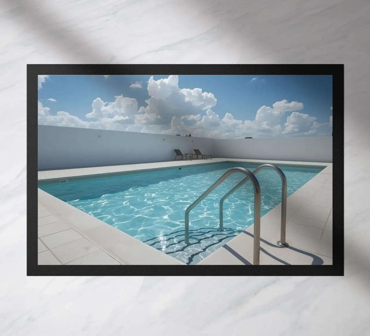 Piscina sul tetto con scala di accesso e cielo blu zerbino da DesignDoodle