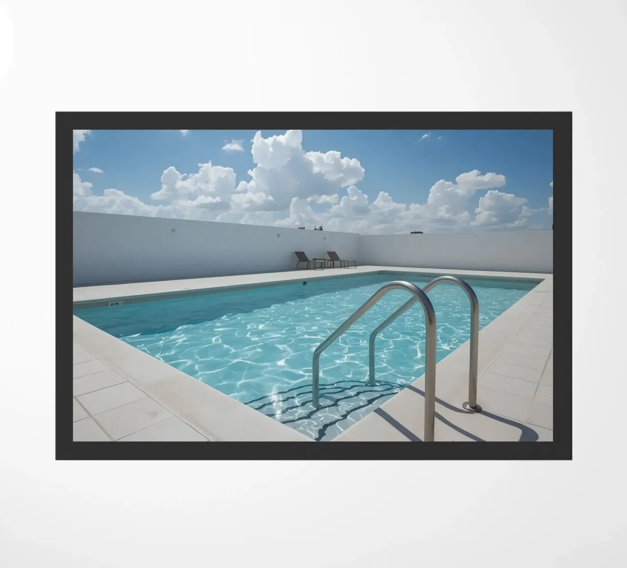 Piscina sul tetto con scala di accesso e cielo blu zerbino da DesignDoodle