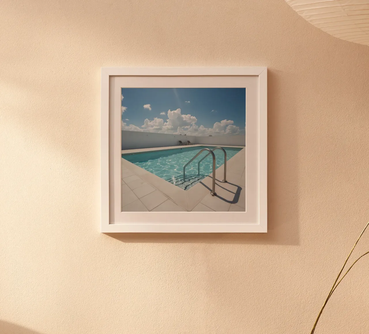 Piscina sul tetto con scala di accesso e cielo blu poster da DesignDoodle