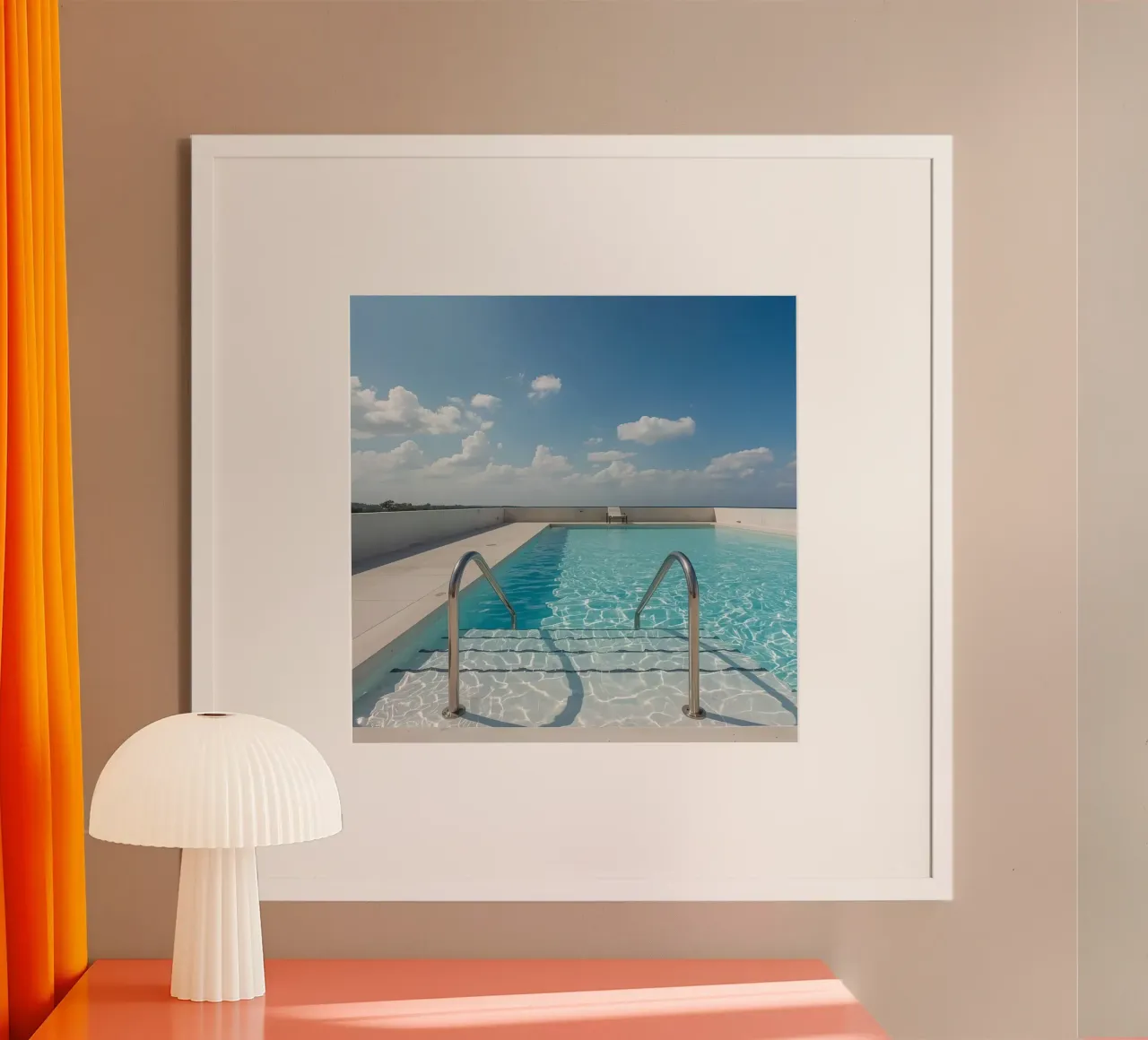 Rooftop Swimming Pool with Handrails and Blue Sky poster by DesignDoodle