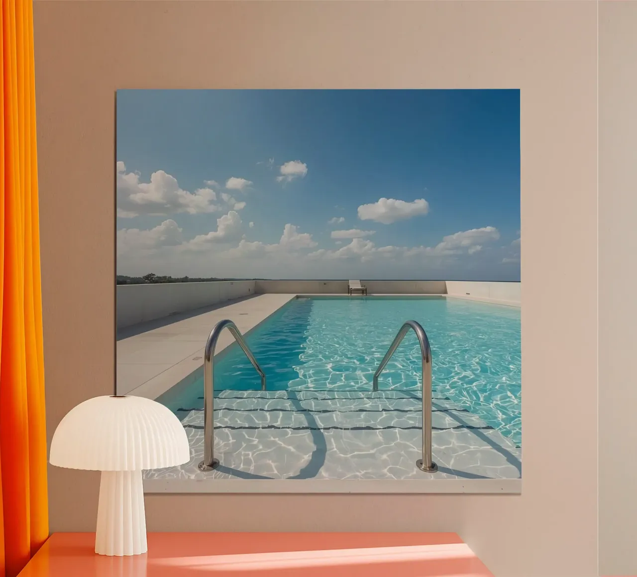 Rooftop Swimming Pool with Handrails and Blue Sky poster by DesignDoodle
