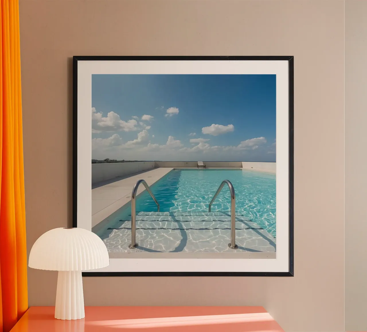 Rooftop Swimming Pool with Handrails and Blue Sky poster by DesignDoodle