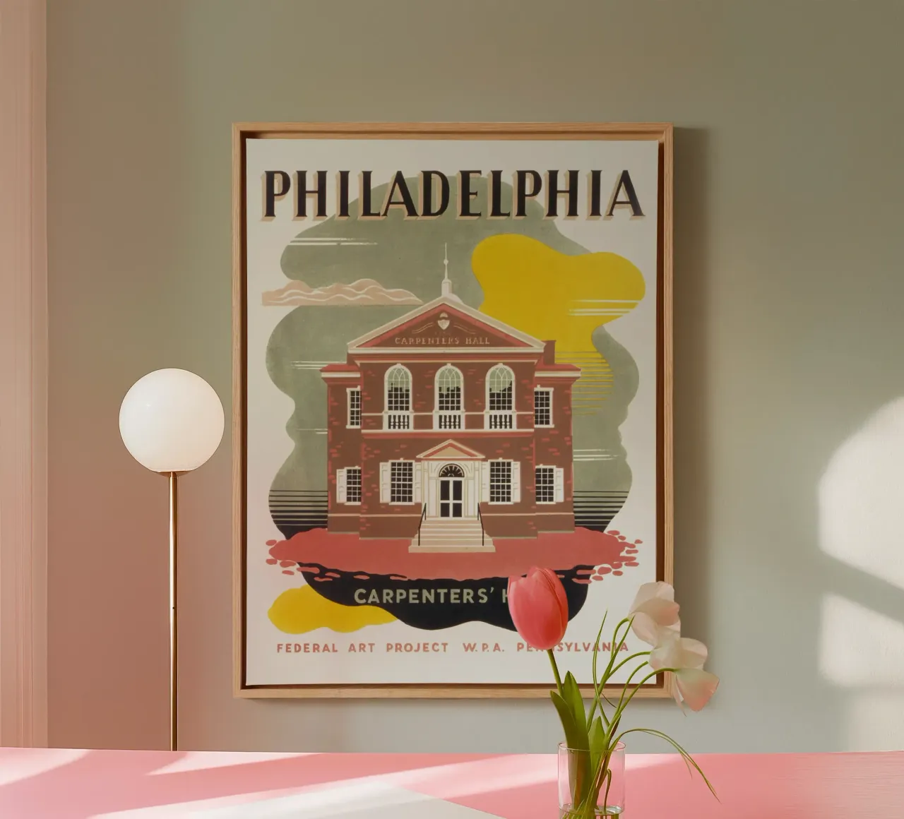 Poster d'epoca della WPA Philadelphia Carpenters' Hall tela con Cornice a cassetta da homdeco