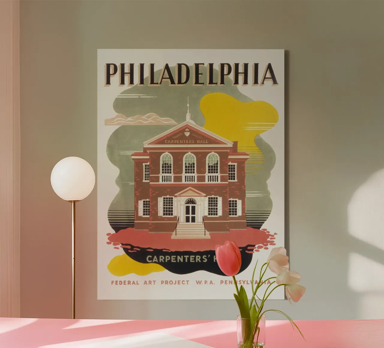 Poster d'epoca della WPA Philadelphia Carpenters' Hall tela con Cornice a cassetta da homdeco