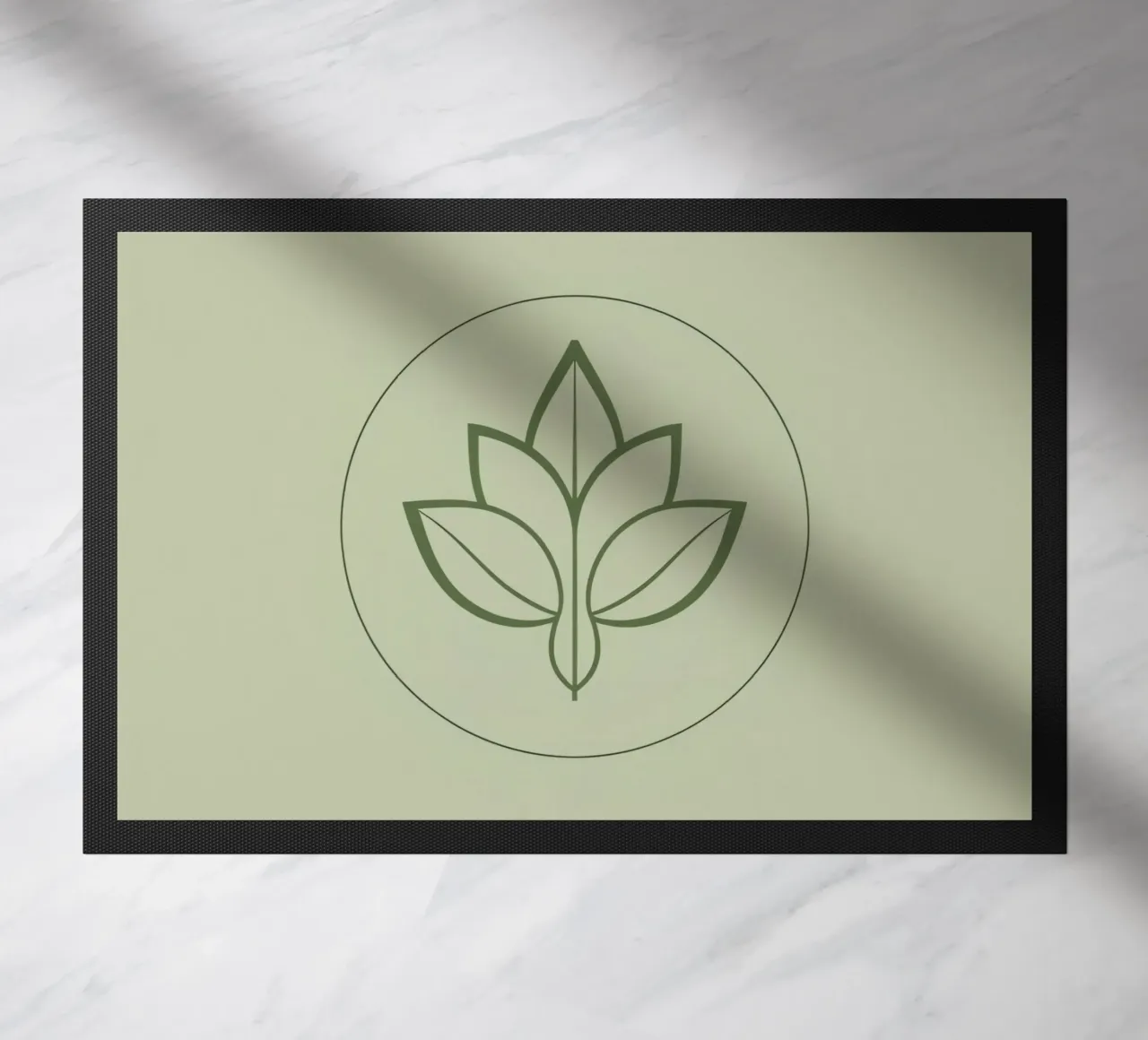 Stylized Leaf Outline in Circle Green Color Scheme doormat by DesignDoodle