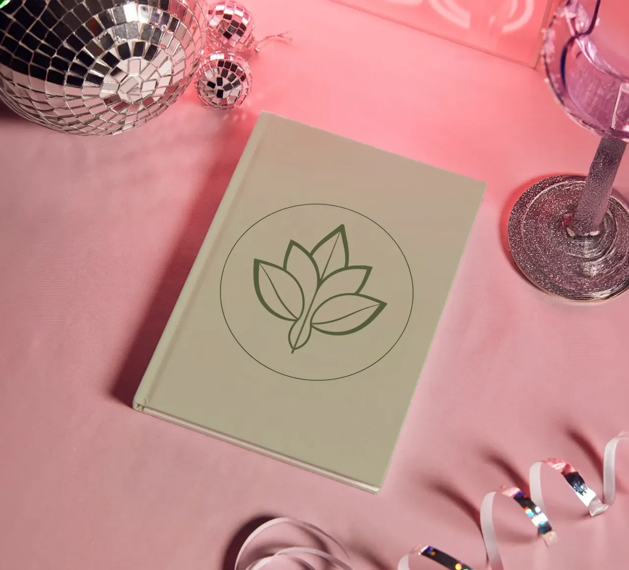 Stylized Leaf Outline in Circle Green Color Scheme notebook by DesignDoodle