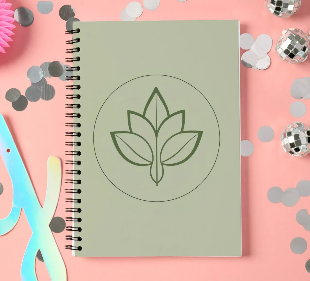 Stylized Leaf Outline in Circle Green Color Scheme spiral notebook by DesignDoodle